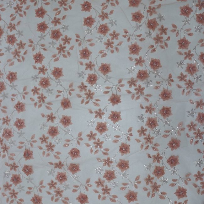 Elegant Floral Embroidered Fabric with Sparkling Accents - Image 20