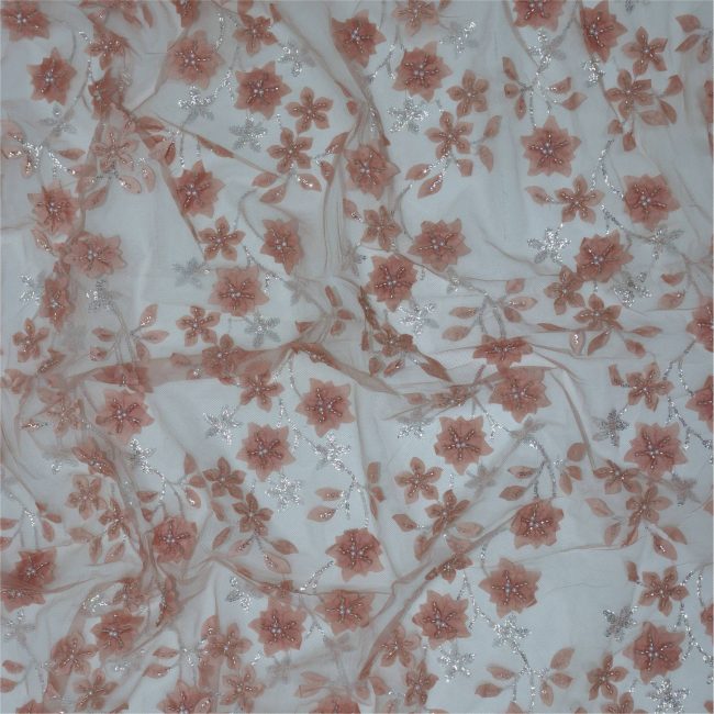 Elegant Floral Embroidered Fabric with Sparkling Accents - Image 19