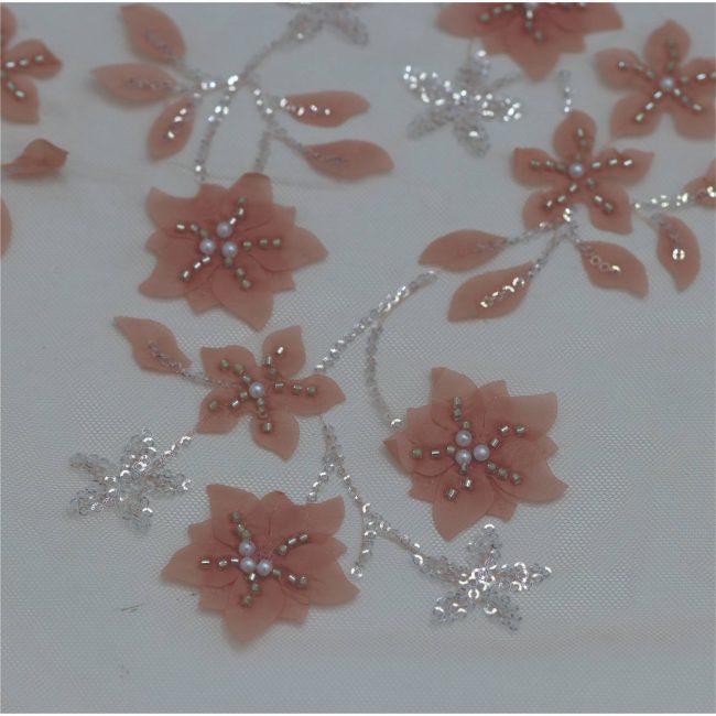 Elegant Floral Embroidered Fabric with Sparkling Accents - Image 17