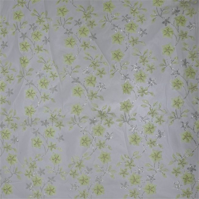 Elegant Floral Embroidered Fabric with Sparkling Accents - Image 15