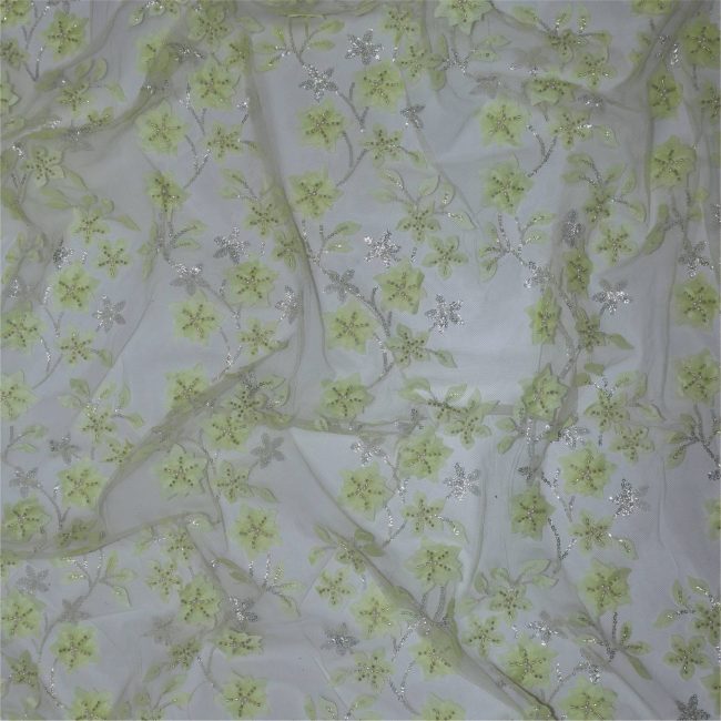 Elegant Floral Embroidered Fabric with Sparkling Accents - Image 14