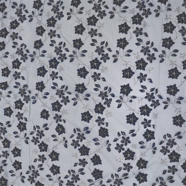 Elegant Floral Embroidered Fabric with Sparkling Accents - Image 11
