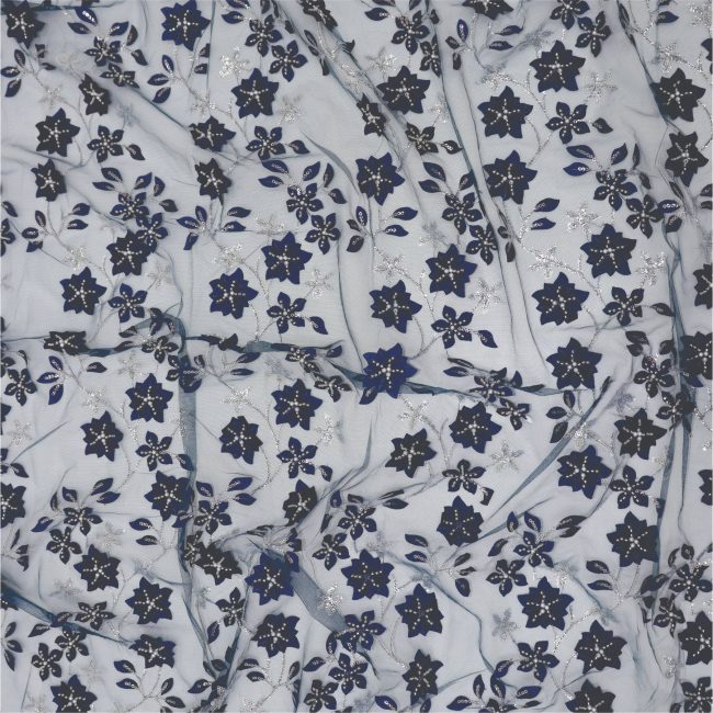 Elegant Floral Embroidered Fabric with Sparkling Accents - Image 10