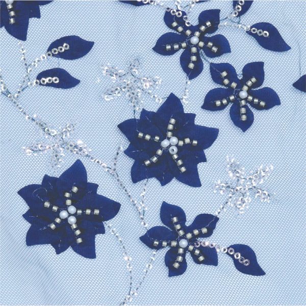 Elegant Floral Embroidered Fabric with Sparkling Accents