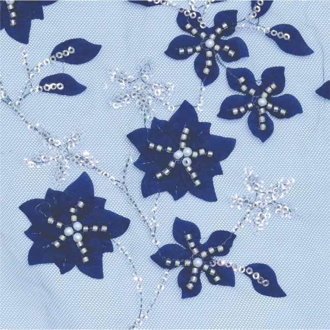 Elegant Floral Embroidered Fabric with Sparkling Accents
