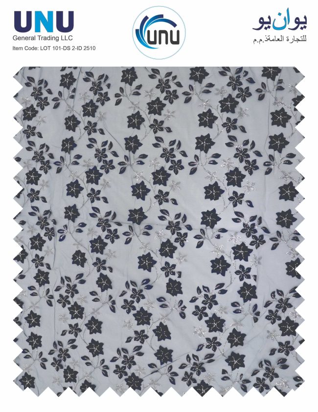 Elegant Floral Embroidered Fabric with Sparkling Accents - Image 7