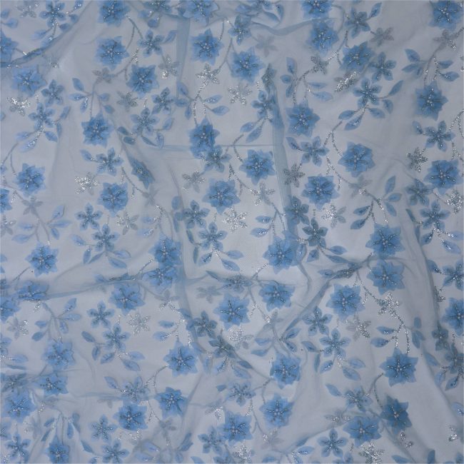 Elegant Floral Embroidered Fabric with Sparkling Accents - Image 6