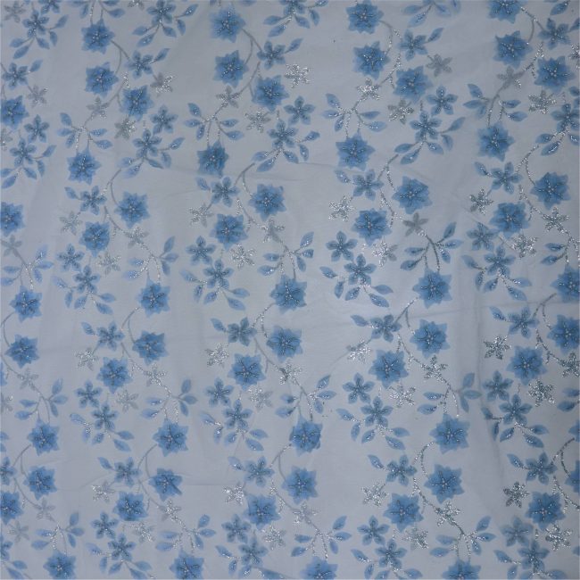 Elegant Floral Embroidered Fabric with Sparkling Accents - Image 5
