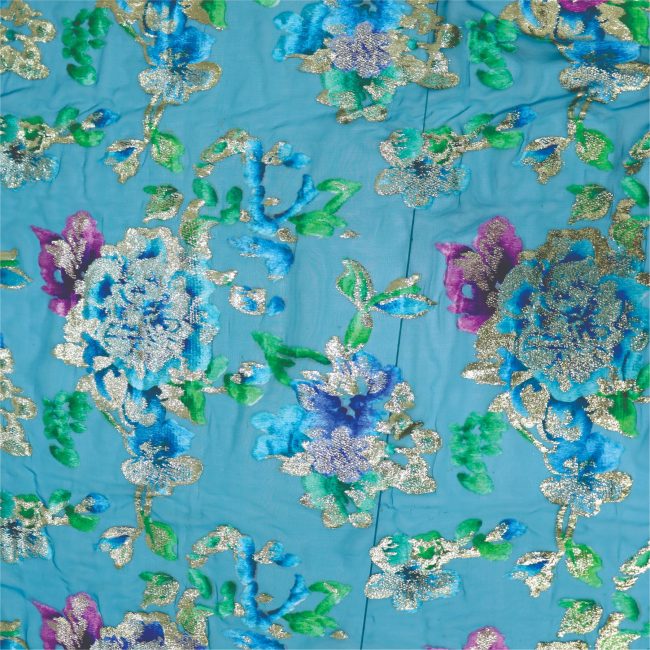 Luxurious Floral Embroidered Mesh Fabric with Rich Metallic Gold Accents - Image 6