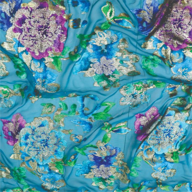 Luxurious Floral Embroidered Mesh Fabric with Rich Metallic Gold Accents - Image 5