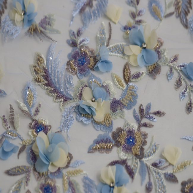 Exquisite 3D Floral Embroidery on Delicate Net Fabric - Image 2