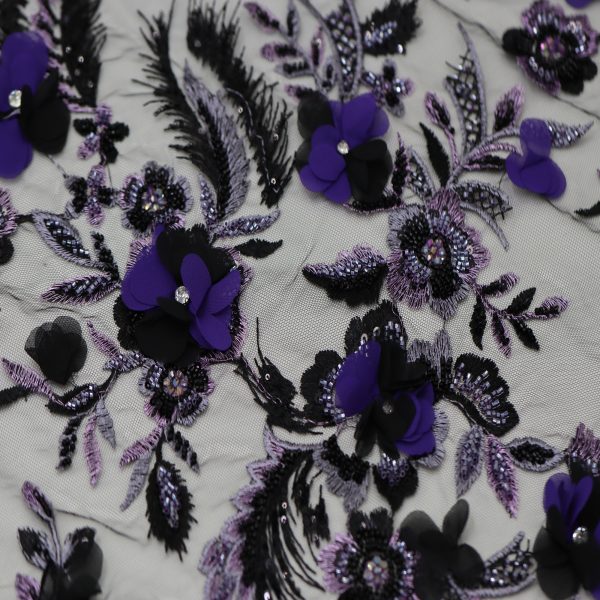 Exquisite 3D Floral Embroidery on Delicate Net Fabric