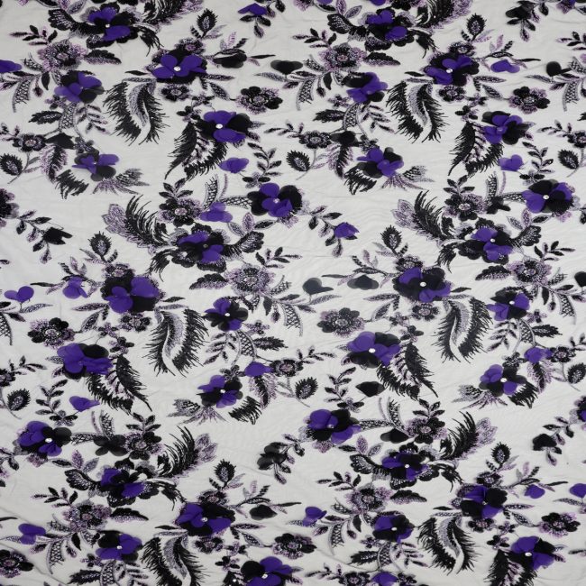 Exquisite 3D Floral Embroidery on Delicate Net Fabric - Image 6